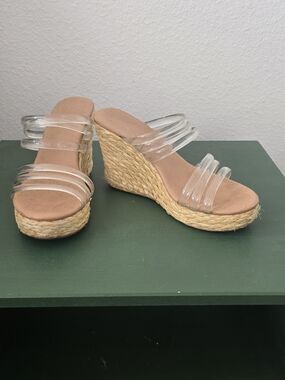 Coconuts by Matisse Clear Strap Espadrille Wedge Sandals - Tan